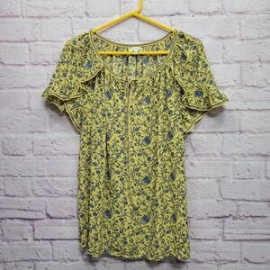 Max Studio Floral Peasant Blouse Sz L Fairy Flutter Sleeve Boho Chic Vacation